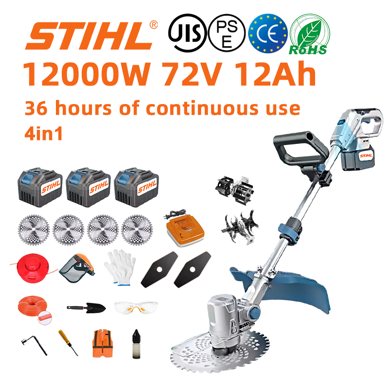 [Durata de viață a bateriei de 36 de ore] Mașină de tuns iarba fără perii de 12000 W * 1 + Baterie 72 V 12,0 Ah * 3 + Încărcător * 1 + Roată laterală * 1 + Roată auxiliară * 1 + Plug * 1 + Lame de ferăstrău circular * 4 + Lame de ferăstrău drepte * 2 + Disc de tăiere * 1 + Disc * 1 + Mănuși * 1 + Ochelari de protecție * 1 + Cască * 1 + Șurubelniță * 1 + Șurub cu unghi drept * 1 + Îmbrăcăminte de protecție * 1 + Ulei de lubrifiere * 1 + Trusă de scule * 1